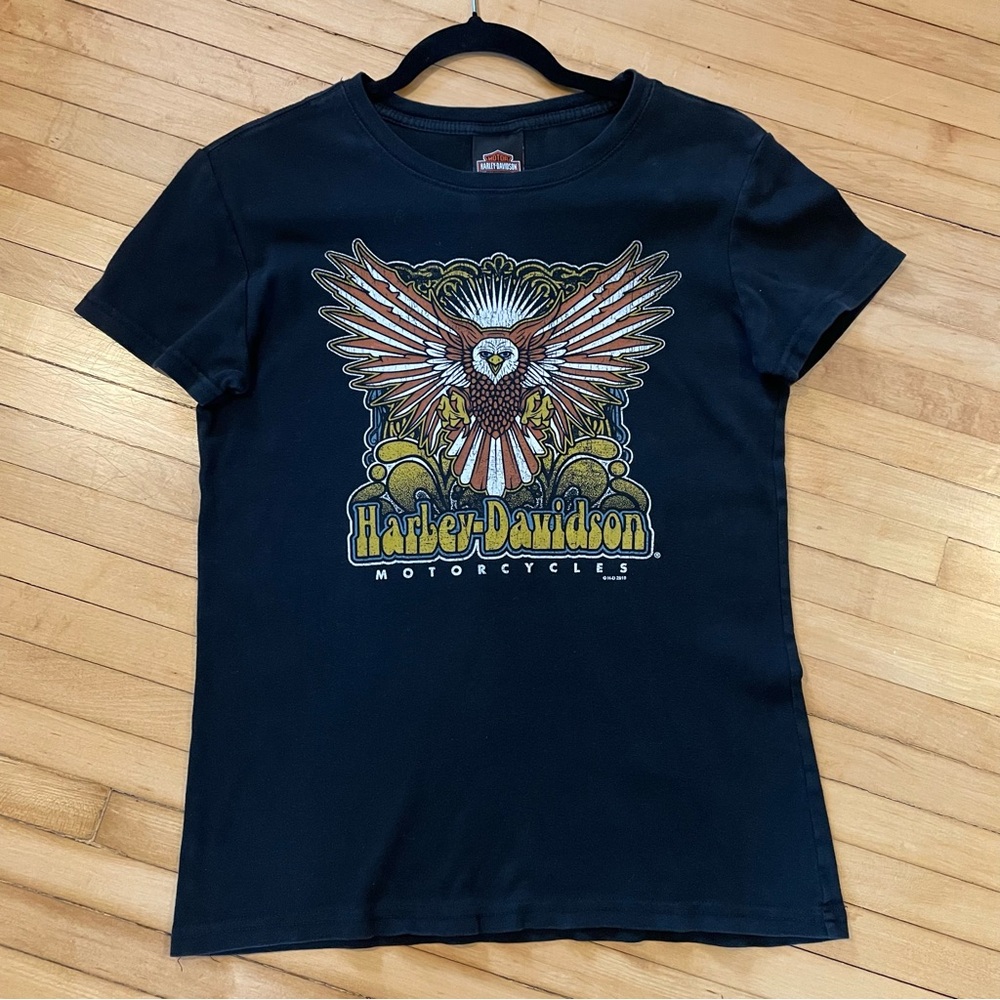 HARLEY DAVIDSON Women's Vintage Graphic Tee T-Shirt Freedom Eagle Grunge Biker